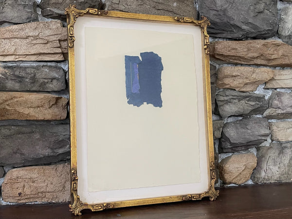 Contemporary Modern Deep Blue Textile Gilt Decorated Framed Art