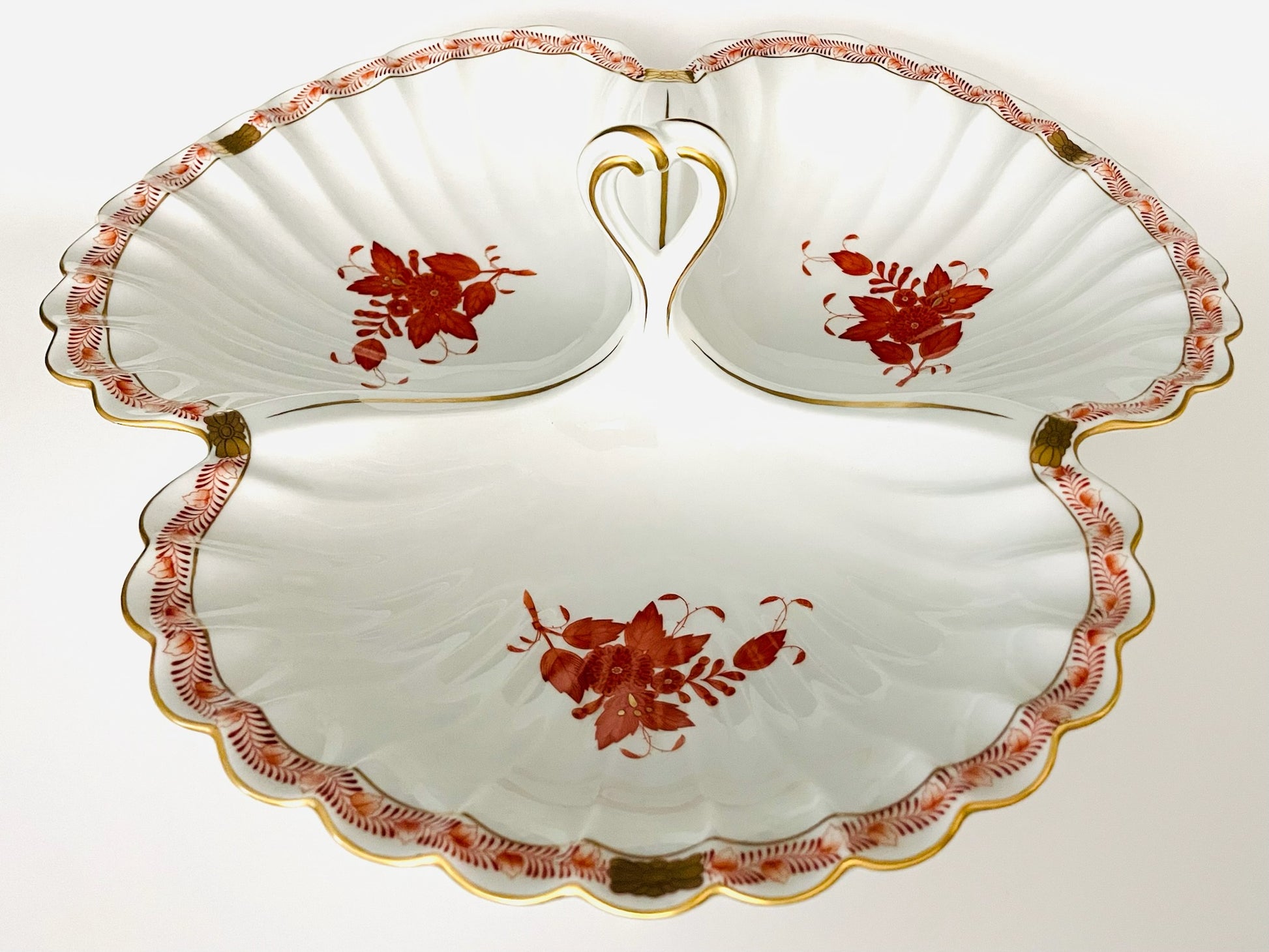 Herend Hungary Decorative ceramic dish with floral patterns and gold accents 