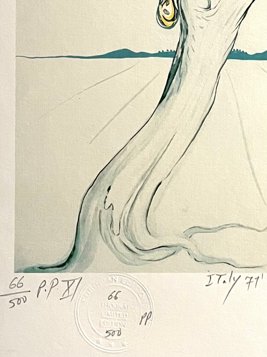 Melting Clock Surrealist Lithograph Style After Salvador Dali