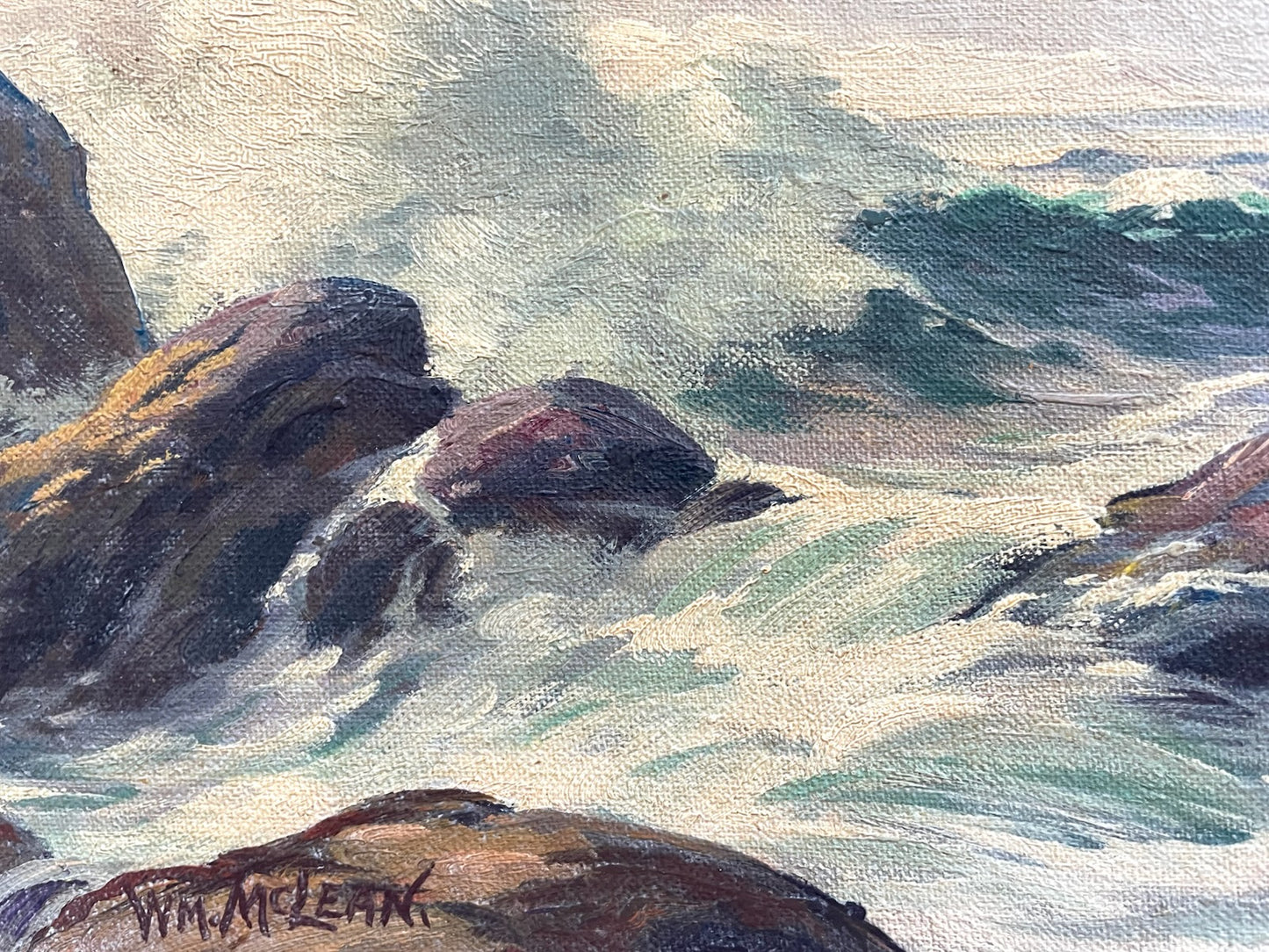 WM Mclean Seascape Coastal Scene Oil On Canvas Board