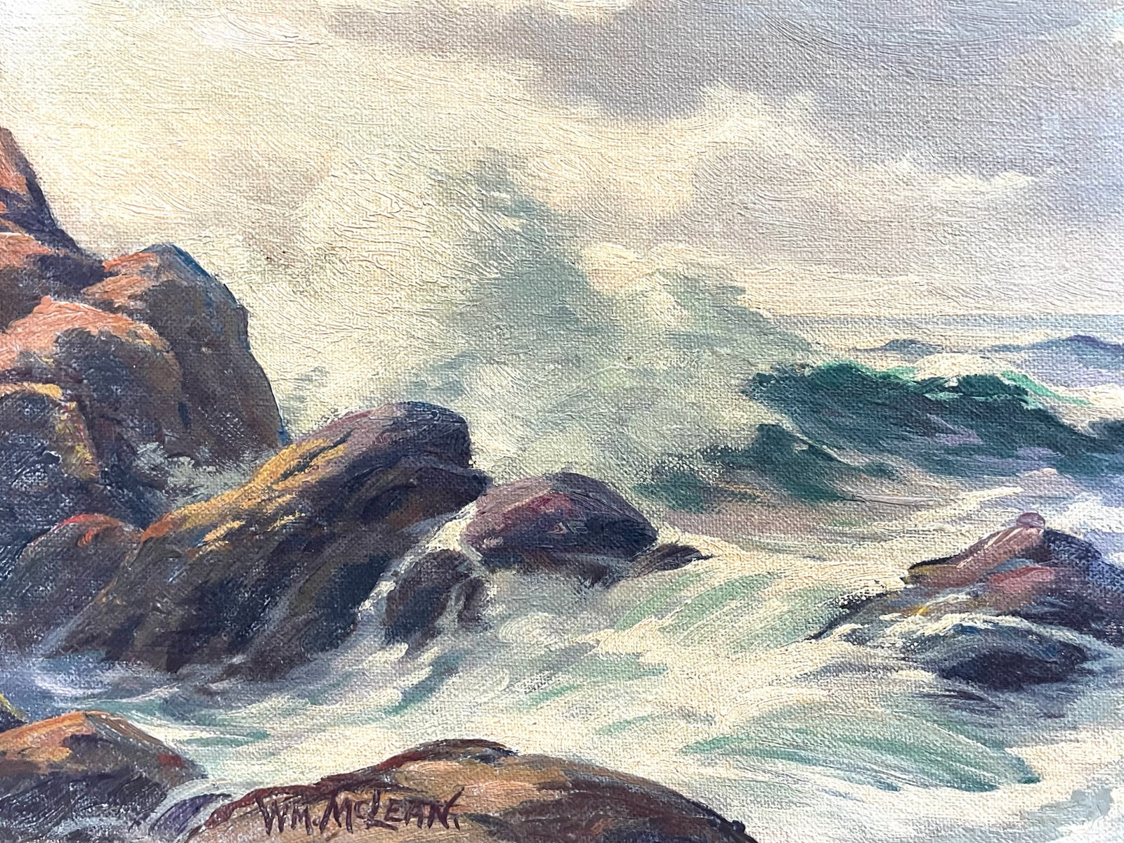 WM Mclean Seascape Coastal Scene Oil On Canvas Board