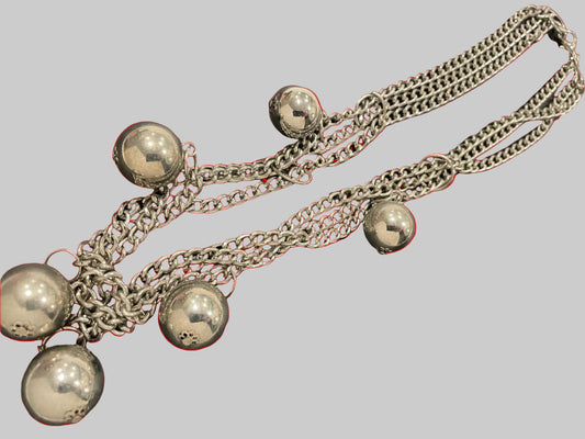 Multi Strands Chains Sphere Charms Silver Plated Necklace