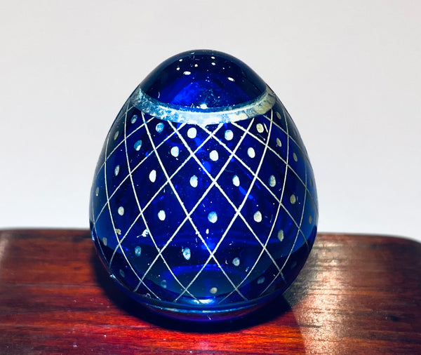 Hand Carved Gilt Decorated Miniature Cobalt Glass Egg