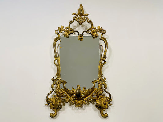 Rococo Style Gilded Brass Floral Decorated Vintage Mirror