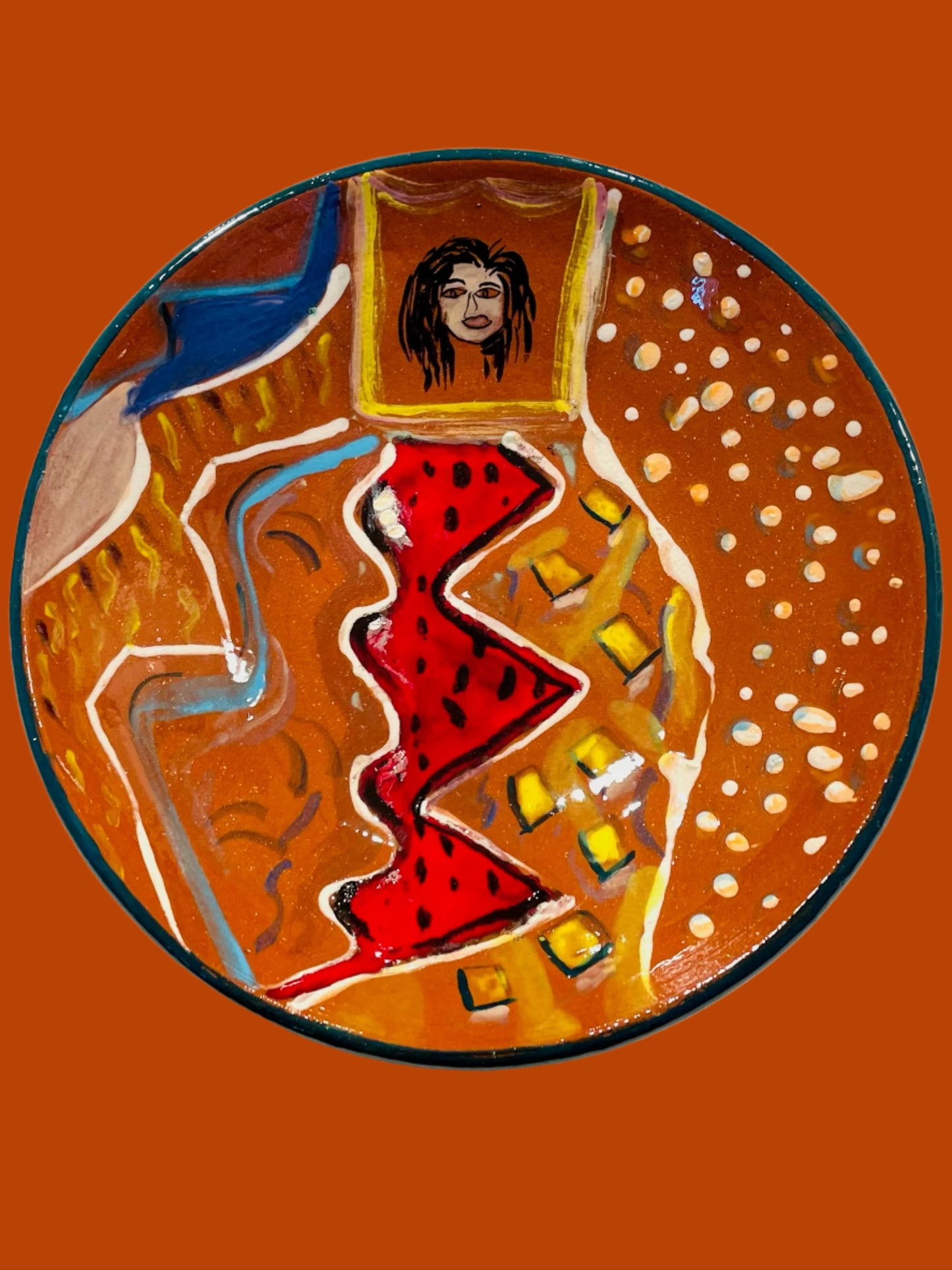 Ceramic bowl with artistic abstract design signed by artist 