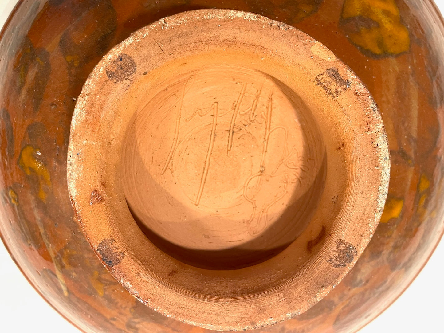 Abstract Terracotta Hand Painted Geometric Portrait Signature Ceramic Bowl