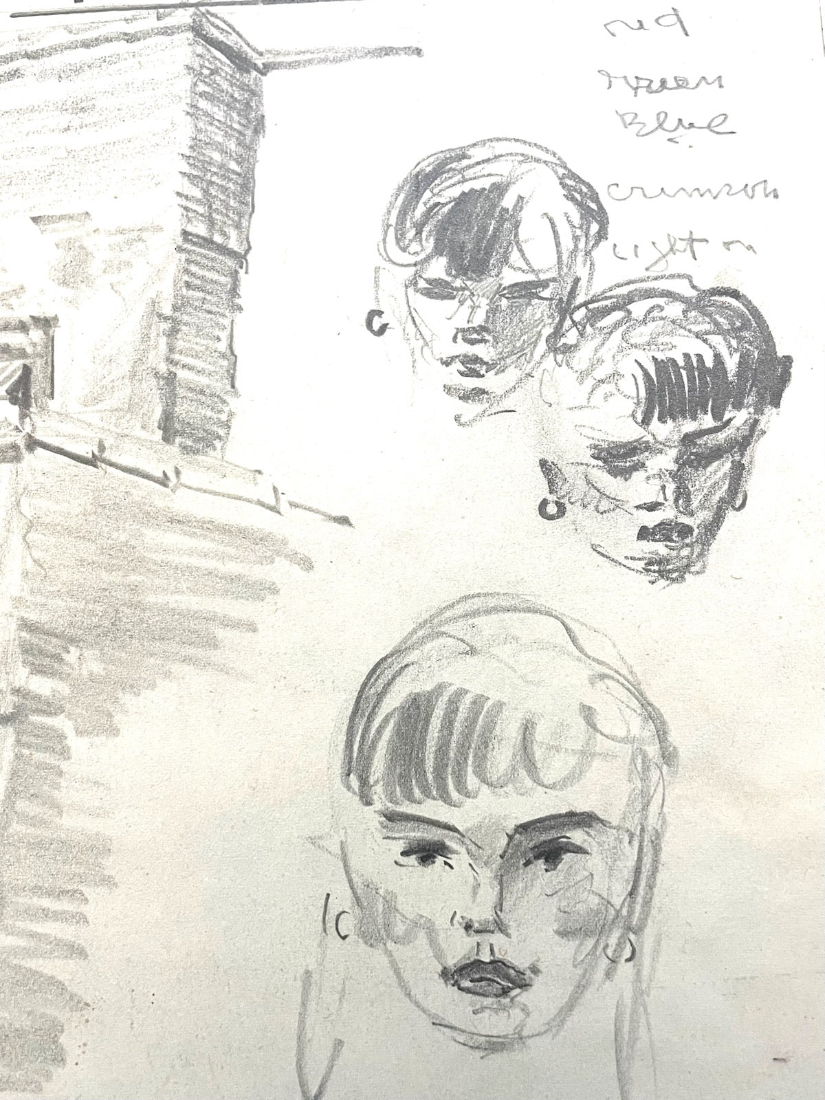 Leonard Scheu Impressionist Architectural and Figure Signed Pencil Drawing