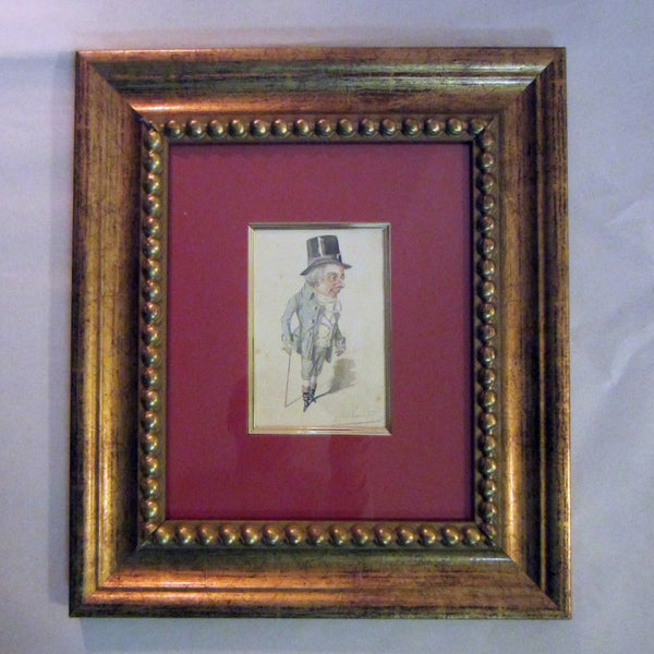Man With Walking Cane Political Satire French Caricature Signed Etching