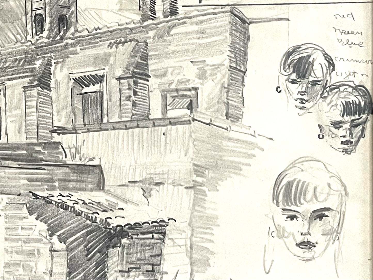 Leonard Scheu Impressionist Architectural and Figure Signed Pencil Drawing