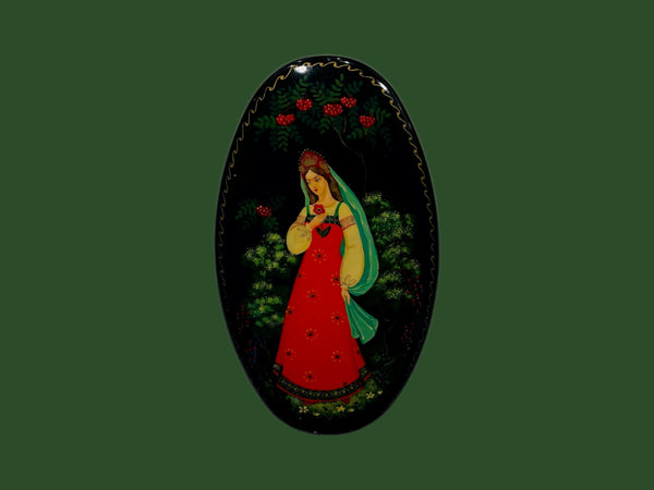 Folk Art Hand Painted Portrait Oval Toleware Metal Box