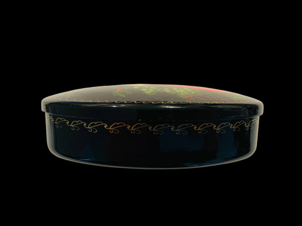 Folk Art Hand Painted Portrait Oval Toleware Metal Box
