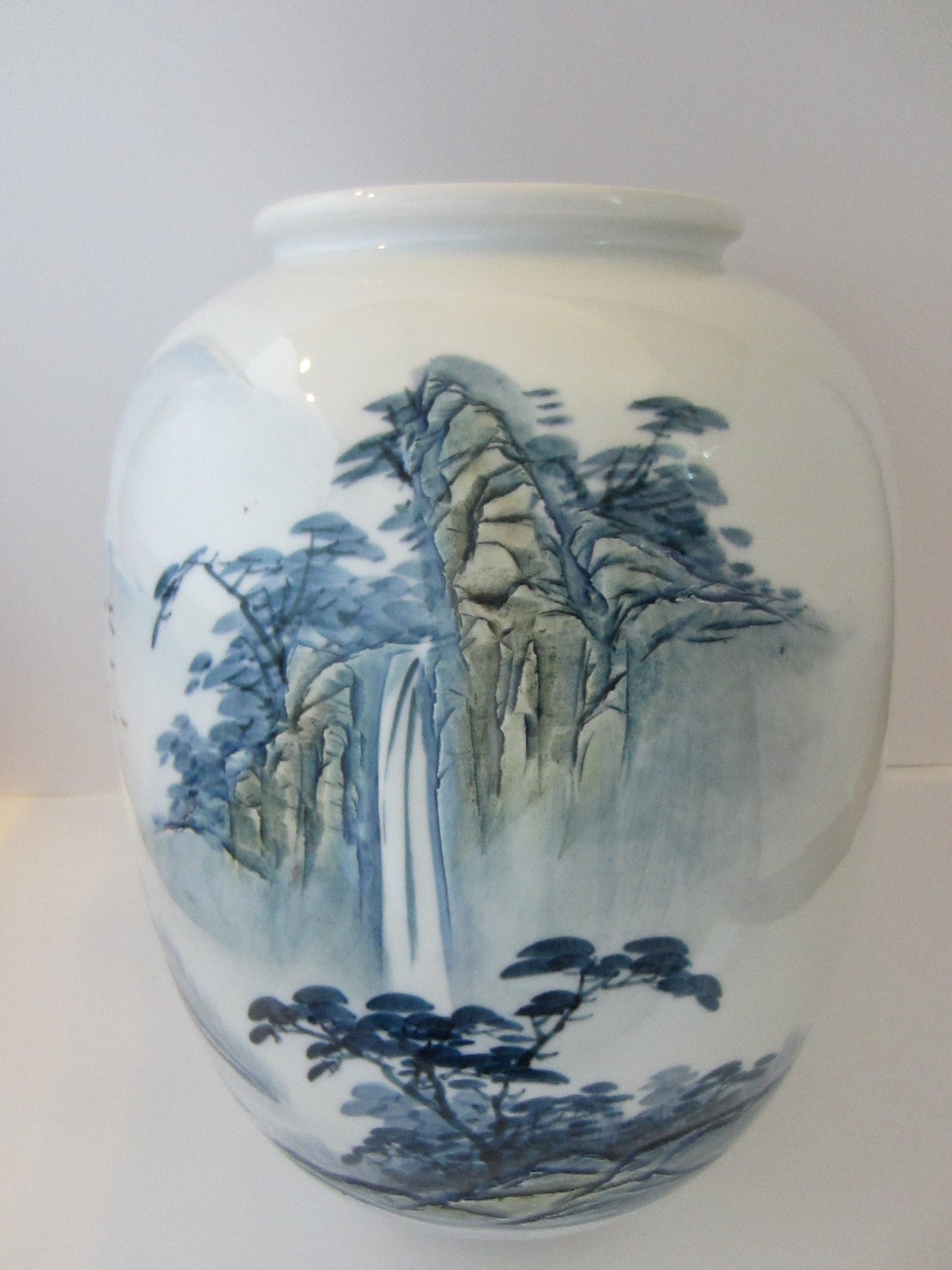 Monumental Chinoiserie Botanical Japanese Scenic Baluster Vase With Calligraphy Signature