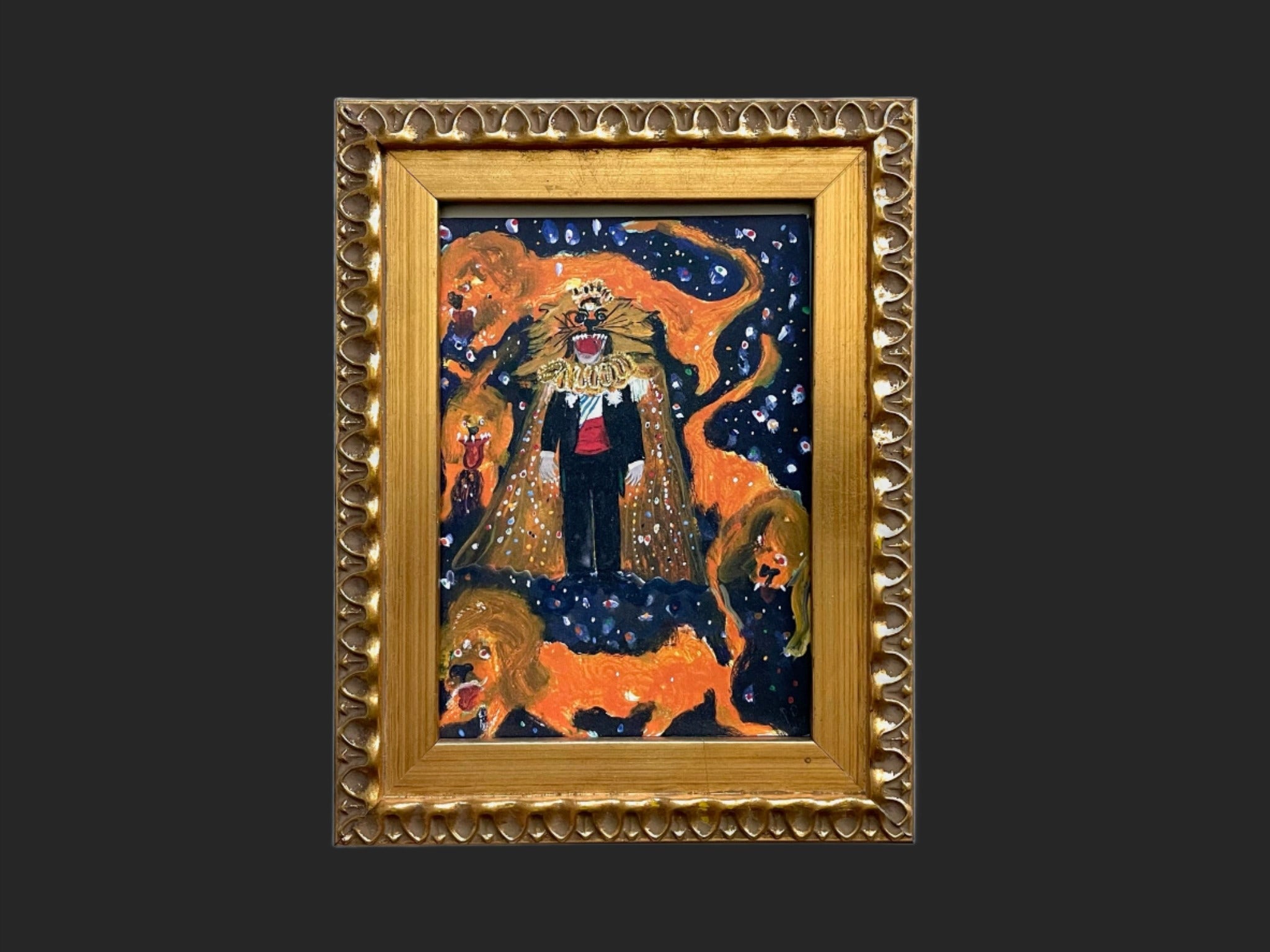 Peter Doig Pigment On Paper Dioror Lion Theme Updated Gilt Frame