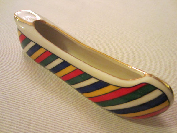 Striped Porcelain Shoe Signed Ashtray Symbolized Dated 1942