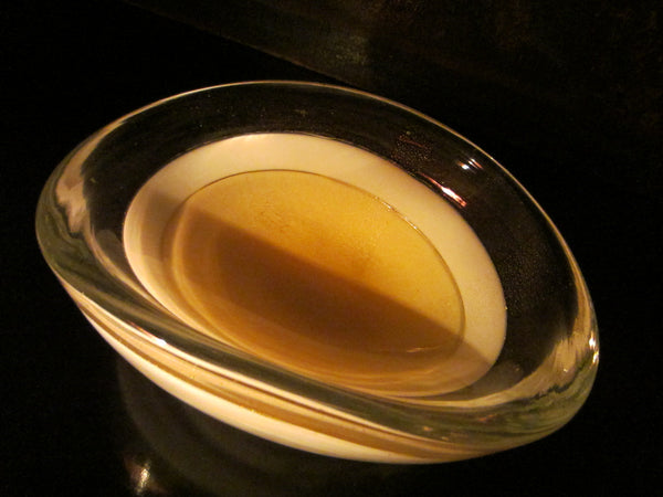 Murano Seguso Yellow Glass Bowl Gold Flecks Mid Century Modern
