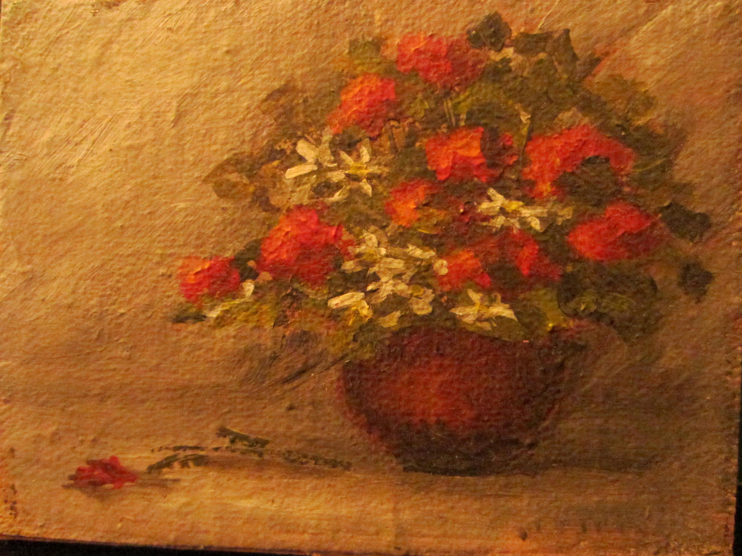 Still Life Flowers In A Pot Oil On Panel Small Painting