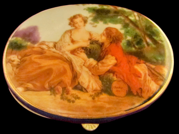 F Boucher Rococo Romantic Signed Porcelain Silver Box