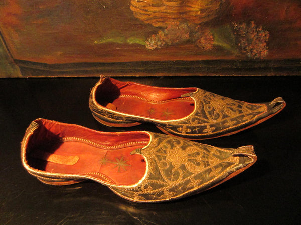 Traditional Tribal Shoes Gold Embroidered Leather Sole