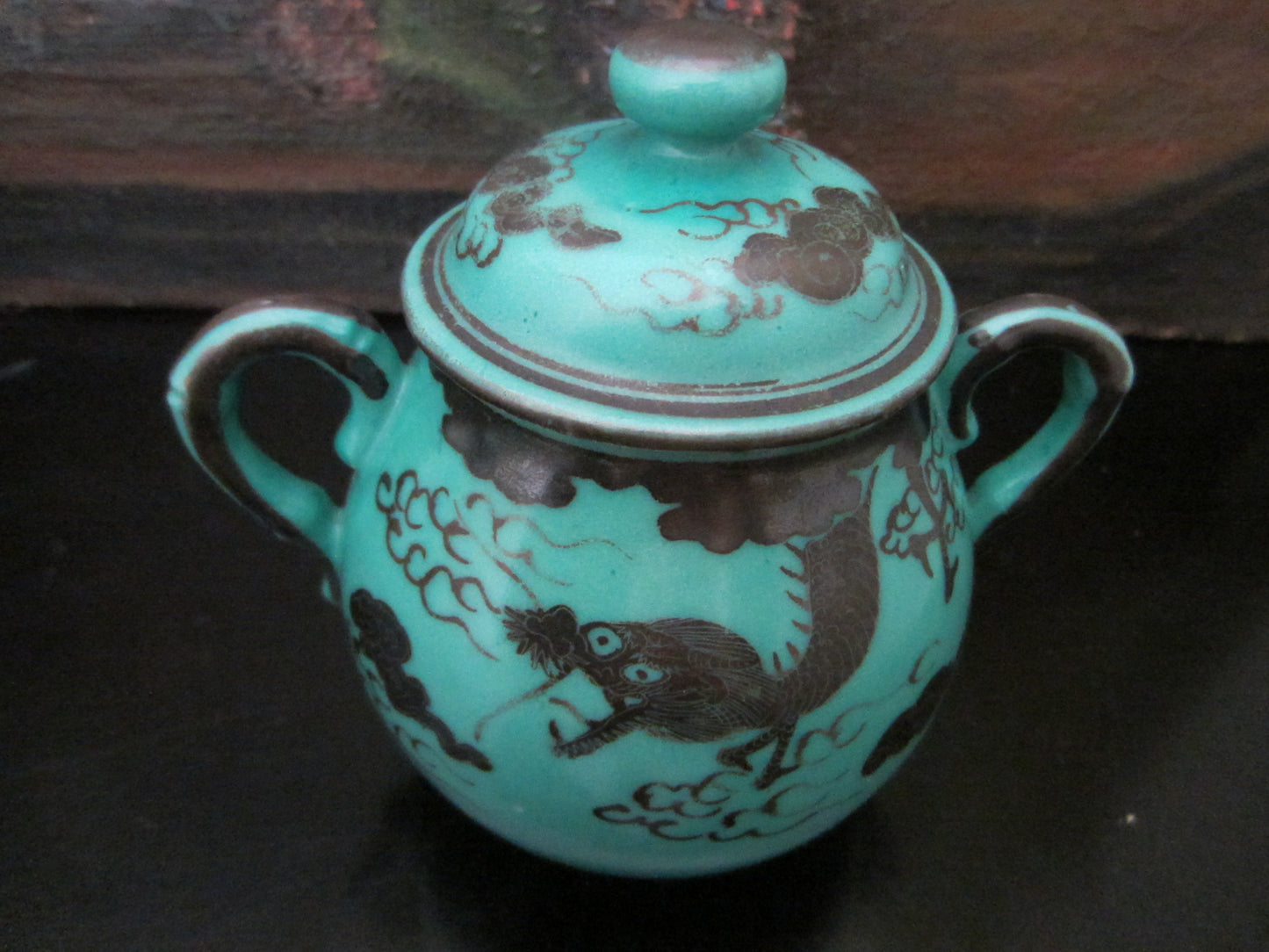 Antique Japanese Kanji Silver Dragonware Turquoise Brief Set Tea Service