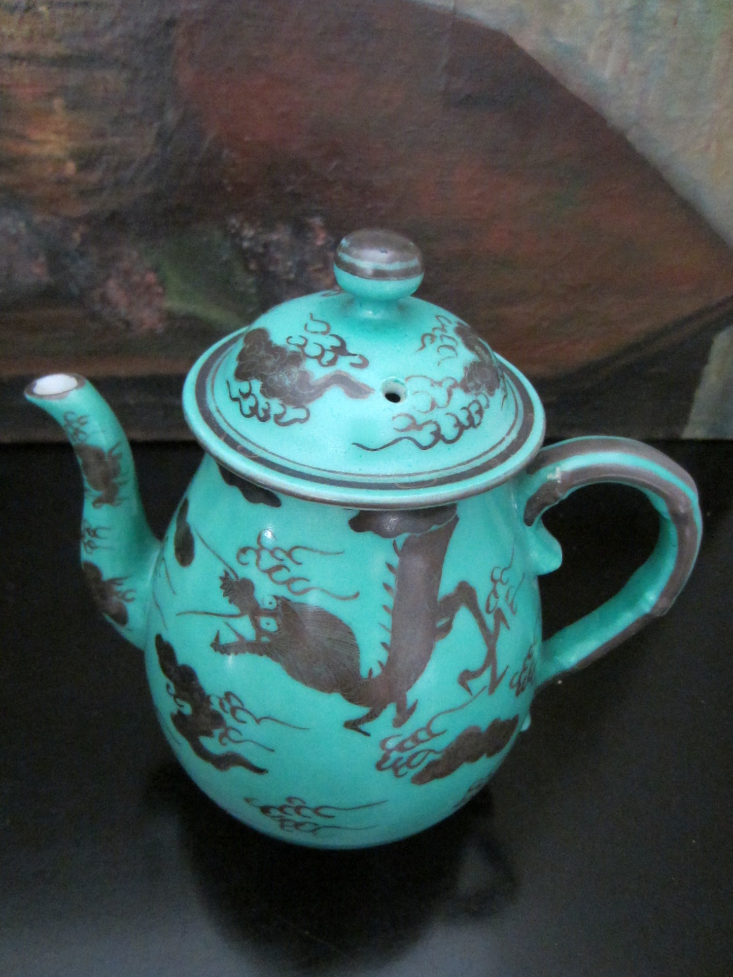 Antique Japanese Kanji Silver Dragonware Turquoise Brief Set Tea Service