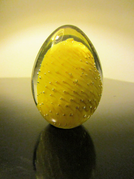 Murano Yellow Glass Egg Controlled Bubbles Paperweight