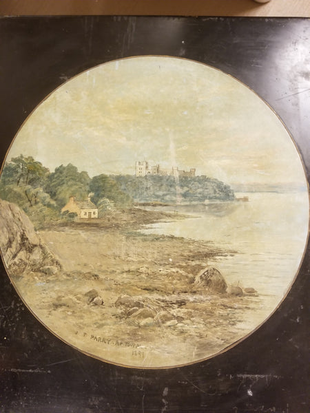 J T Parry AP IDWAL Marine Landscape Signed Painting On Slab Dated 1899