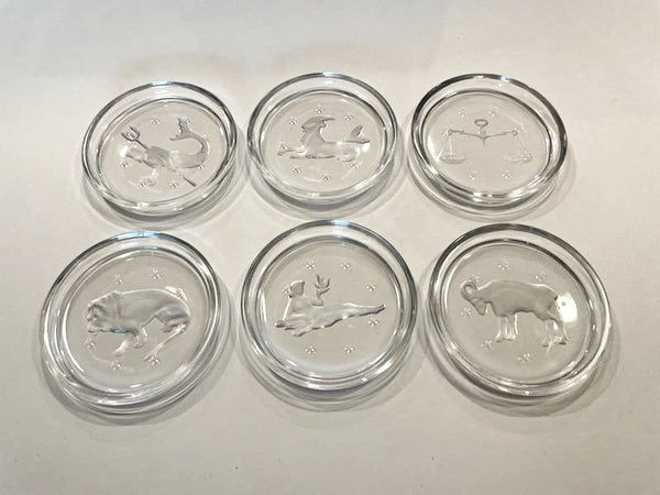 Zodiac Glass Coasters Etched Characters Set 
