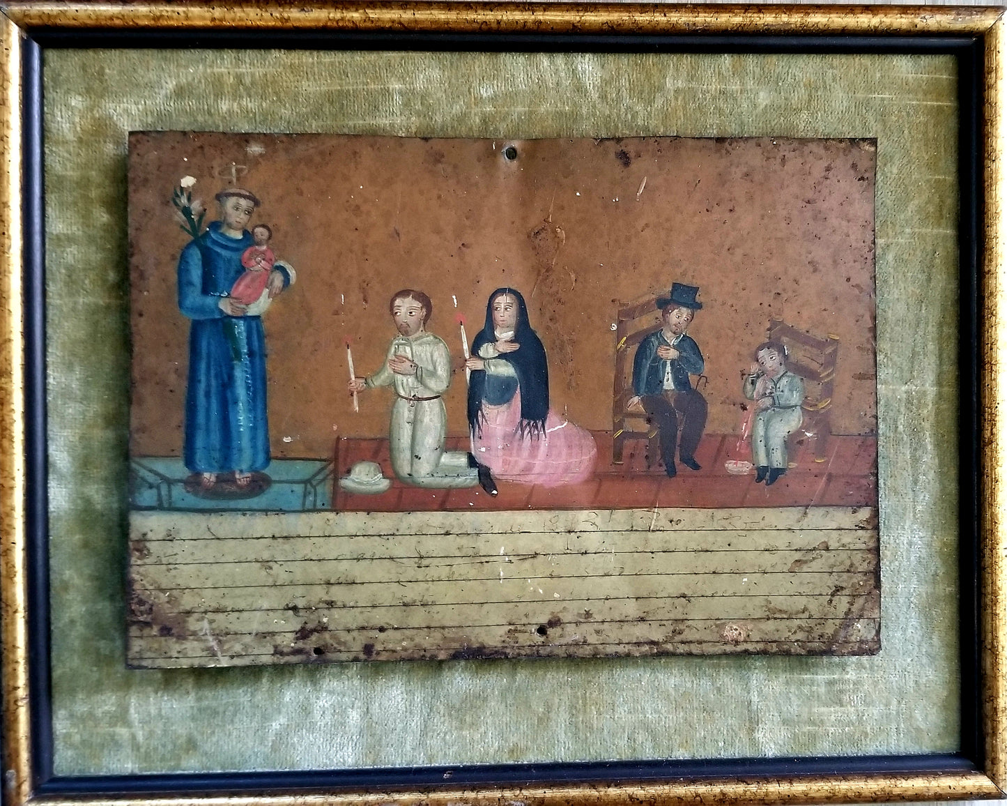 Ex Voto Colonial Spanish Tin Art Scripted Painting