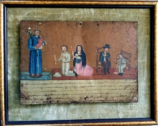 Ex Voto Colonial Spanish Tin Art Scripted Painting