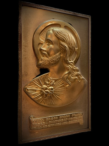 Bronze Plaque Scripted Religious Ormolu Portrait