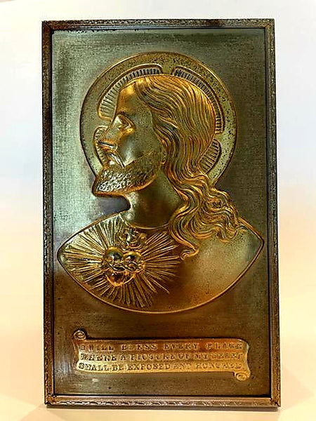Bronze Plaque Scripted Religious Ormolu Portrait