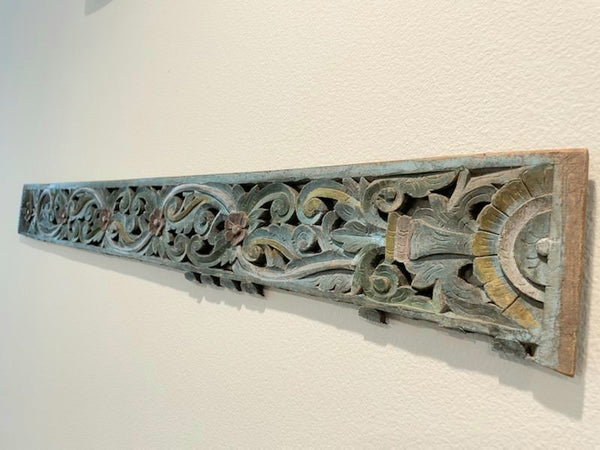 Folk Art Tribal Primitive Hand Painted Floral Carving Panel