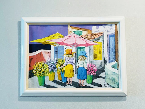 Contemporary Figurative Courtyard Expressionist Signed Gouache On Paper