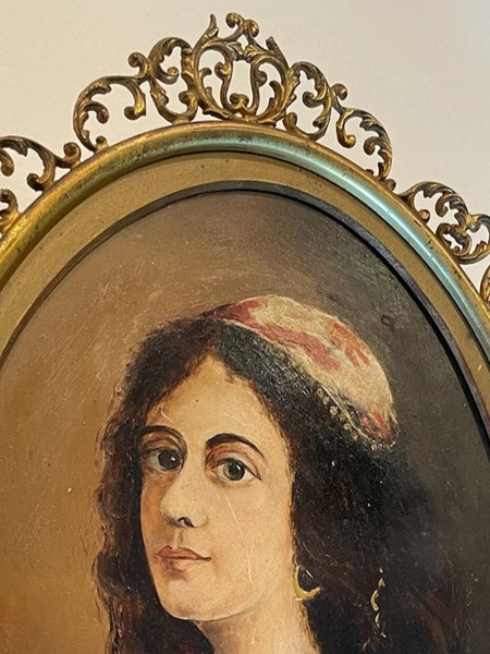 Alice Maude Barnes Florentine Girl Signed Portrait Painting On Panel
