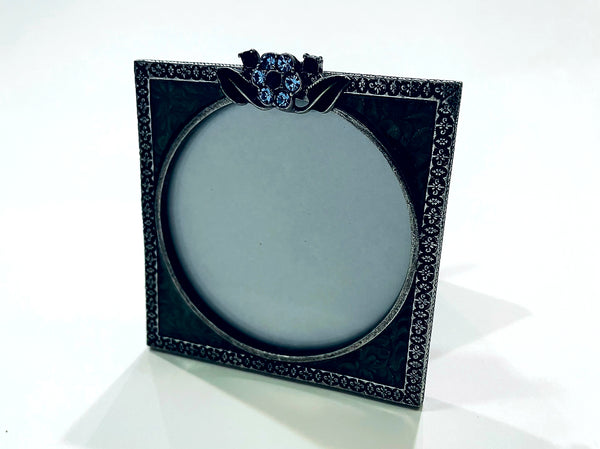 AXC Pewter Photo Frame Blue Glass Flower Enameling Decoration