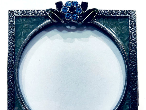 AXC Pewter Photo Frame Blue Glass Flower Enameling Decoration