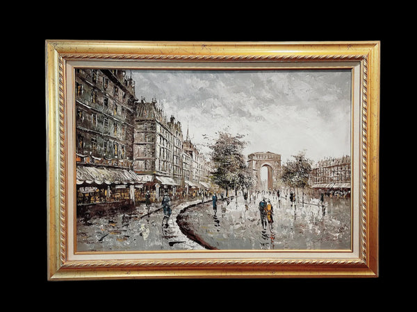 Paris Champs Elysees Impressionist Cityscape Oil On Canvas Signed Fontaine