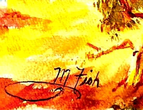 Impressionist Mountain Scape Singed M Fish Watercolor Gouache Painting