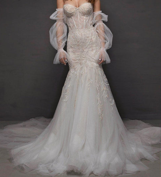 Riki Dalal Bridal Gown Beaded Pearl Applique Long Train