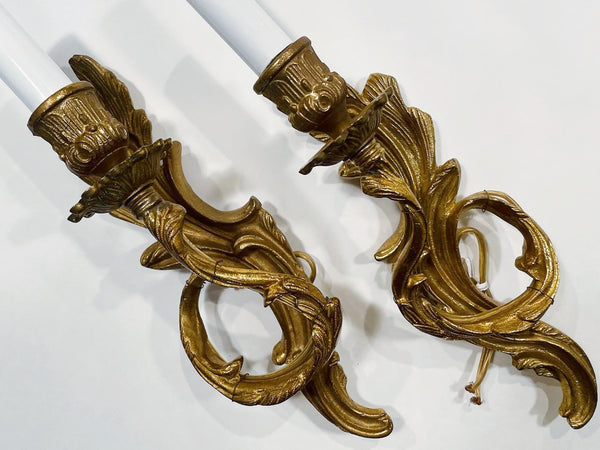 Pair of Art Deco Single Arm Candle Lights Bronze Wall Sconces