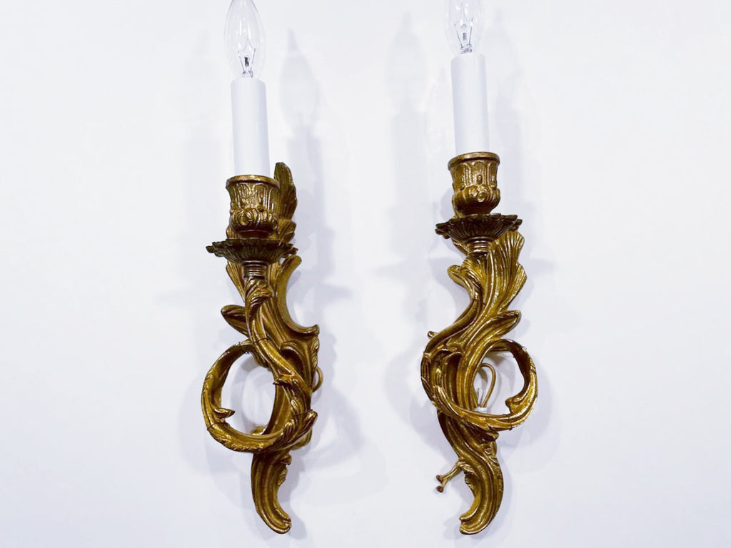 A Pair of Art Deco Single Arm Candle Lights Bronze Wall Sconces