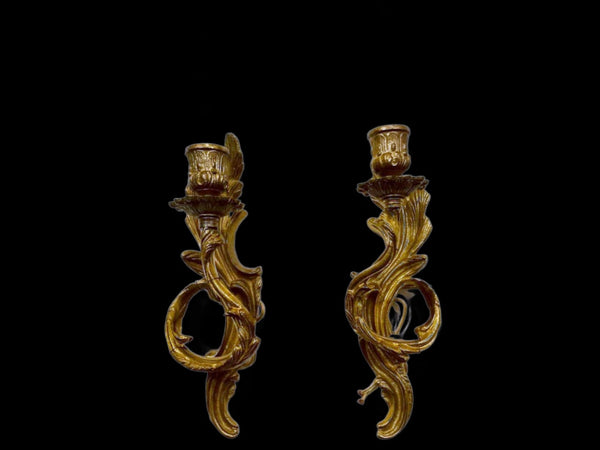 Pair of Art Deco Single Arm Candle Lights Bronze Wall Sconces