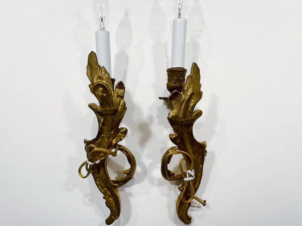 A Pair of Art Deco Single Arm Candle Lights Bronze Wall Sconces