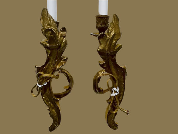 A Pair of Art Deco Single Arm Candle Lights Bronze Wall Sconces