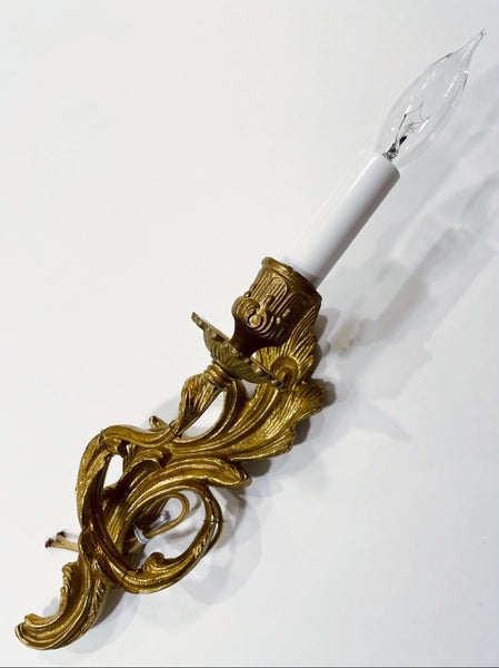 Pair of Art Deco Single Arm Candle Lights Bronze Wall Sconces