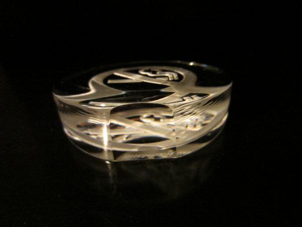 Hadeland Norway Modern Crystal Paperweight With Etched Signature - Designer Unique Finds 