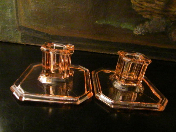 Tiffin Rosy Glass Candle Holders - Designer Unique Finds 