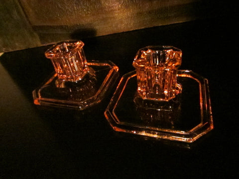 Tiffin Rosy Glass Candle Holders - Designer Unique Finds 