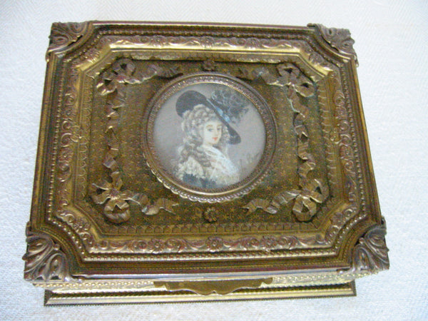 French Gilt Bronze Humidor Box Mounted Signed Painting Portrait - Designer Unique Finds 
 - 1