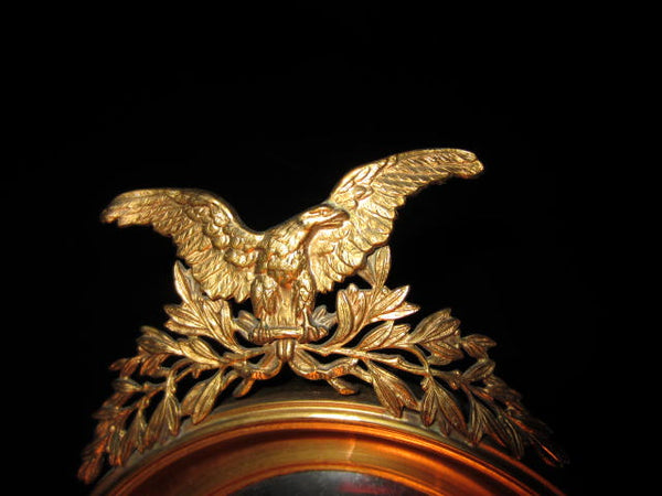 Eagle Crest Convex Ormolu Vintage Mirror Brass Leaves Empire Style - Designer Unique Finds 
